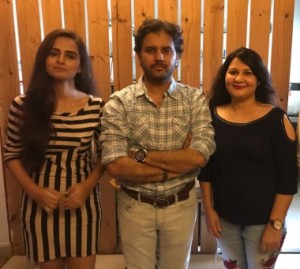 Actress Priya Soni, Javed Ali and Chanda Patel during the recording of a Gujarati song 'Ankhon Ma Tu,'