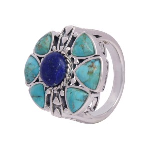 Cocktail Ring curated in sterling silver with blue semi-precious stones by Izaara