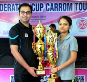 Champions... Mohd. Ghufran and Kajal Kumari, both of PSPB, winners of the men's & women's singles titles