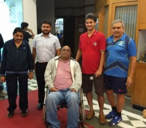 At the Opening Ceremony of Veterans State Ranking TT Tournament at Prabodhankar Thakerey Complex, Vile Parle(East) guests Mr.Arvind Prabhoo(President),Dr.Nilesh Shah, Dr.Chaitanya Badhe with Mr.Sameer Bhate and Mr.Suhas Dandekar.