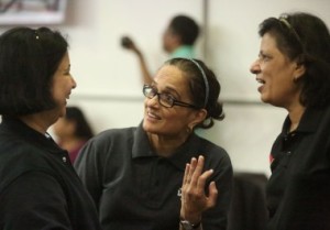 Anagha Josji( Centre)and Suhasini Bakre( Ext Right) who won Women's 50+ and 60+ titles resp. in dicussion with 50+ finalist Trupti Machve.