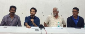 MDFA President, Aditya Thackeray (2nd left) addresses media persons during a Meet & Greet session about the practice games to be played by Under-17 teams of Brazil, England and New Zealand at the Mumbai Football Arena (Andheri Sport Complex) later next week. Also seen is WIFA, Hon Secretary Souter Vaz (2nd left), CEO Henry Menezes (left) and Dinesh Nair, Member of Board of Trustees Mumbai Football Arena.